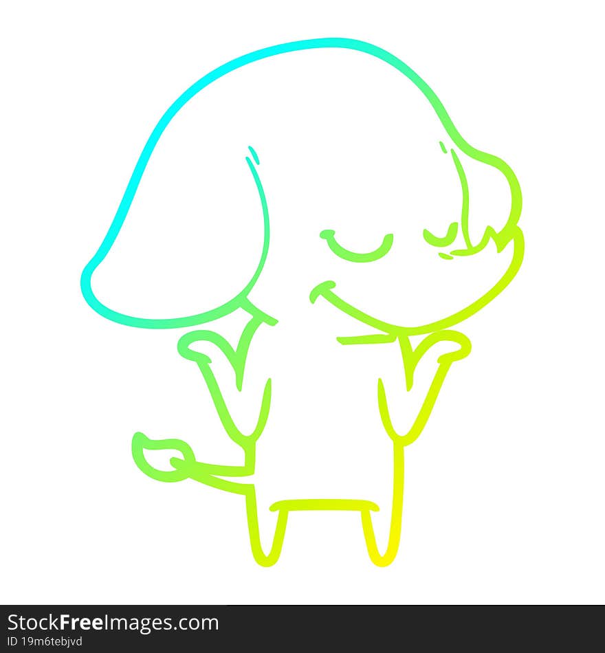 cold gradient line drawing cartoon smiling elephant