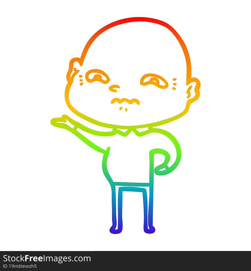 rainbow gradient line drawing of a cartoon nervous man