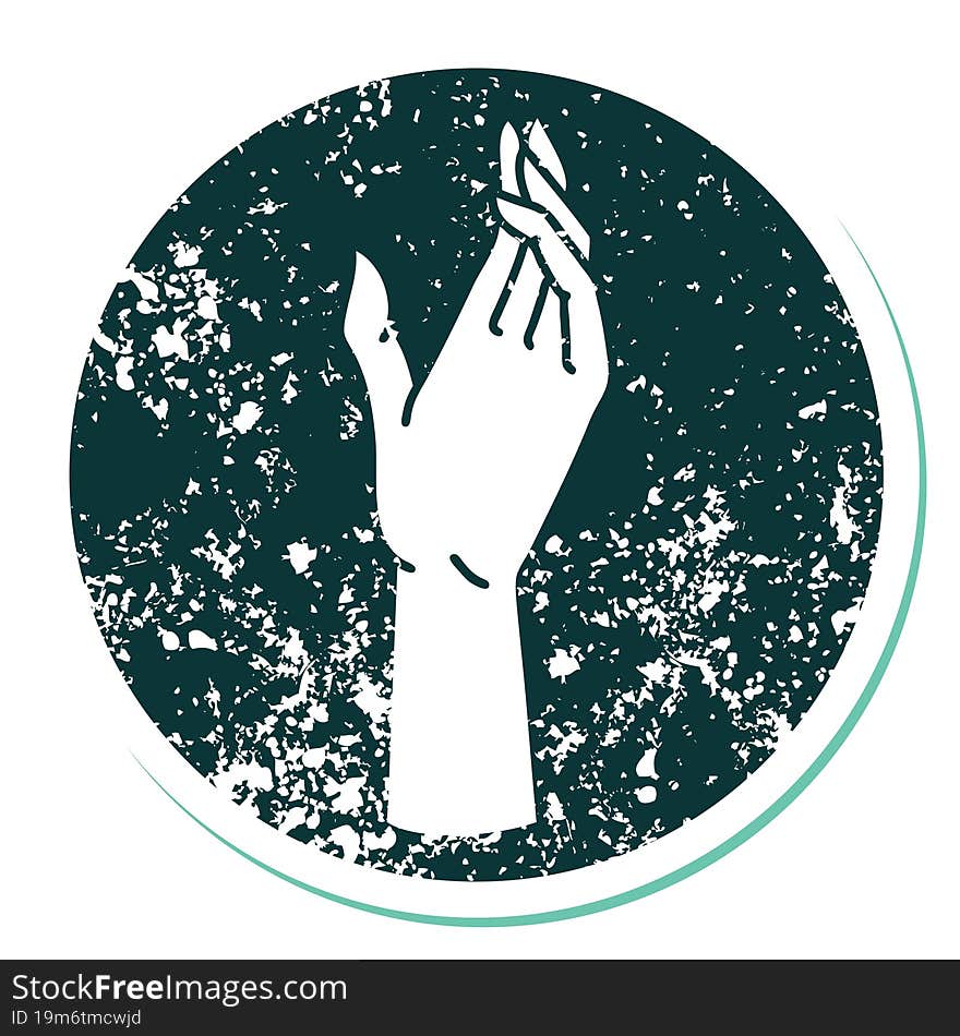 iconic distressed sticker tattoo style image of a hand. iconic distressed sticker tattoo style image of a hand