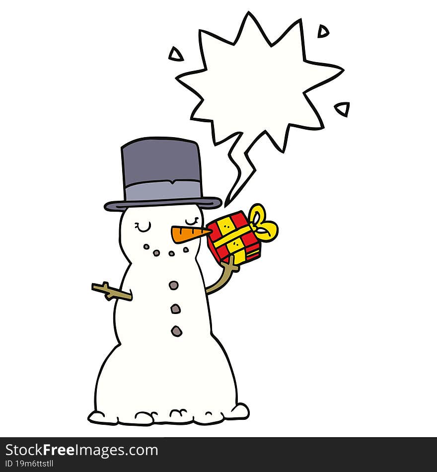 cartoon christmas snowman with speech bubble. cartoon christmas snowman with speech bubble