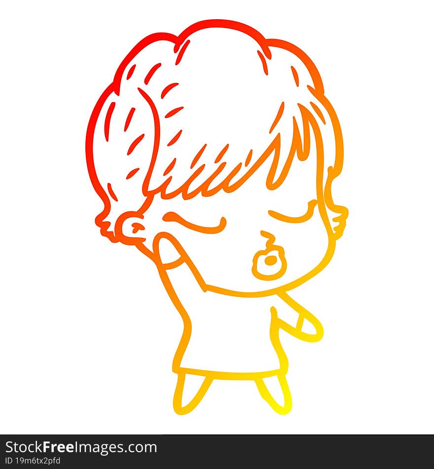 warm gradient line drawing cartoon woman with eyes shut