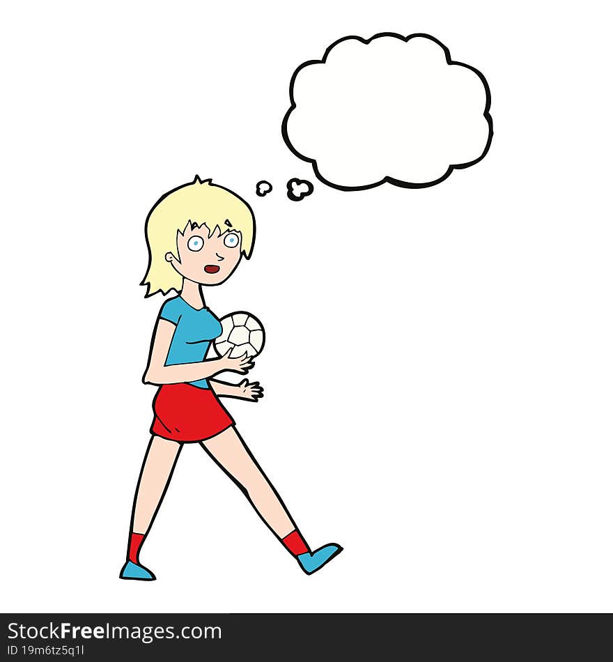 cartoon soccer girl with thought bubble