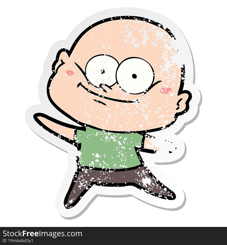 distressed sticker of a cartoon bald man staring