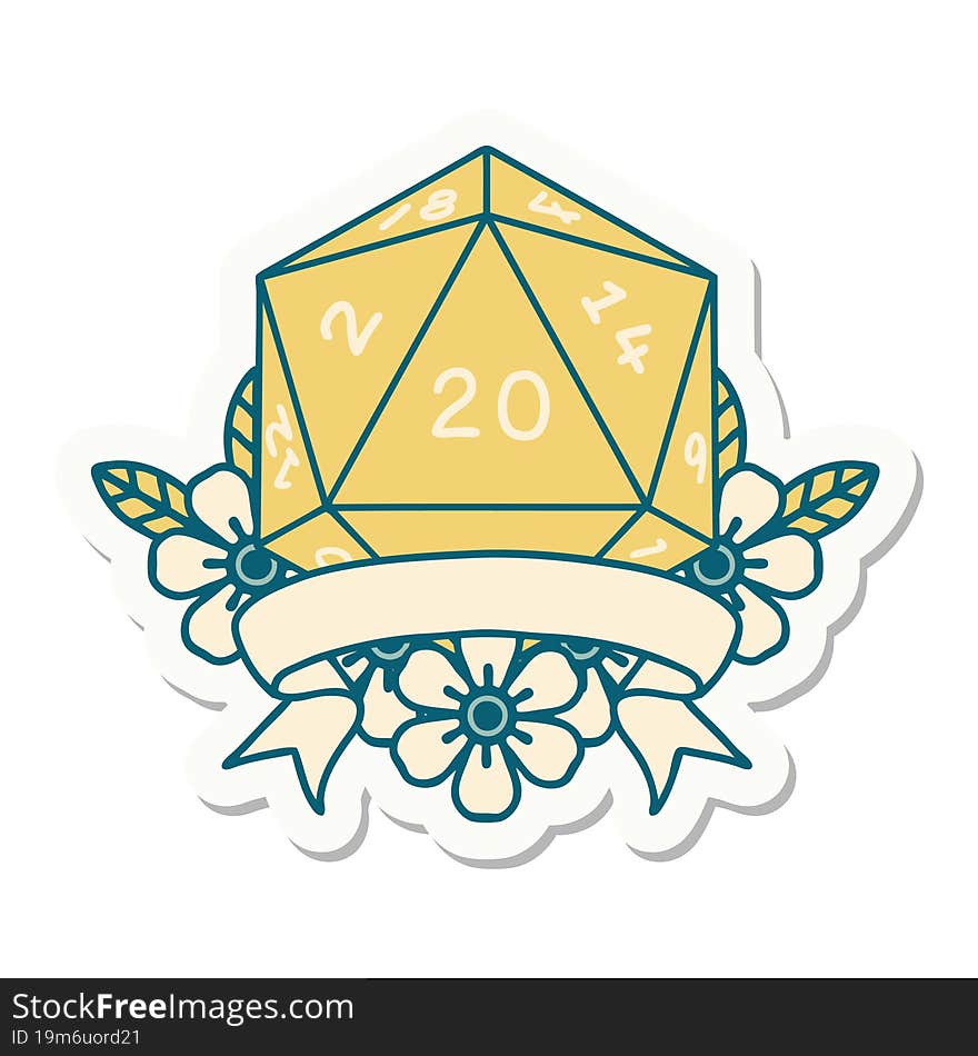 natural 20 critical hit D20 dice roll sticker