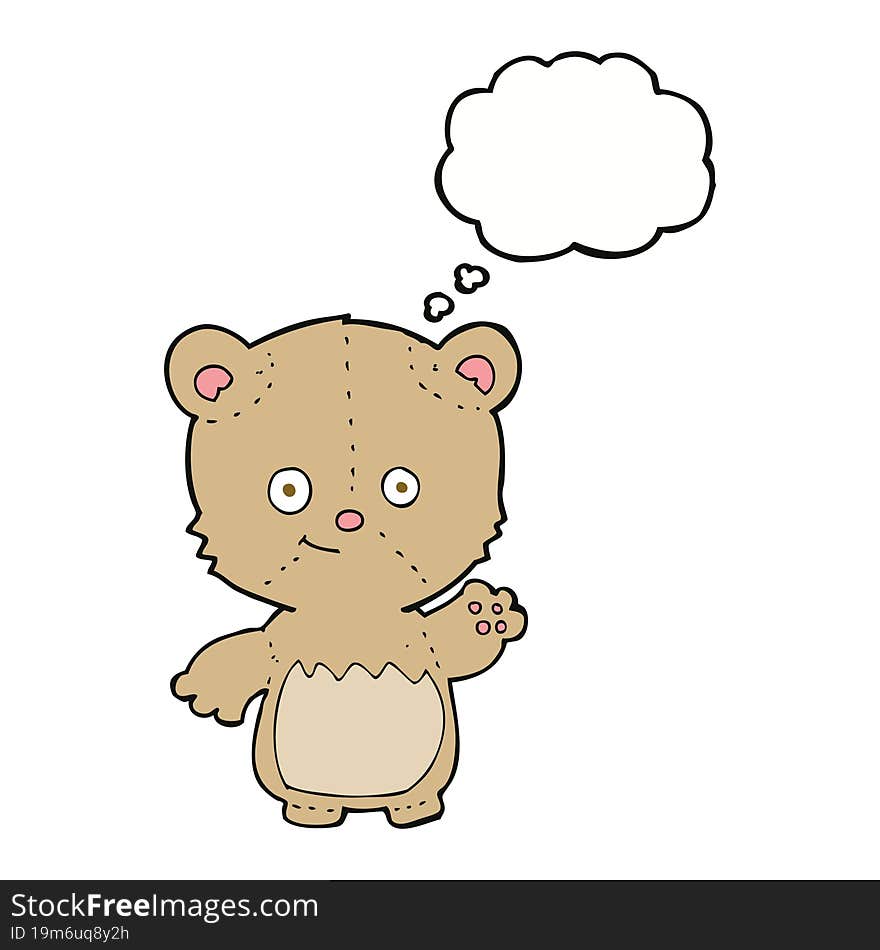 Cartoon Teddy Bear Waving With Thought Bubble