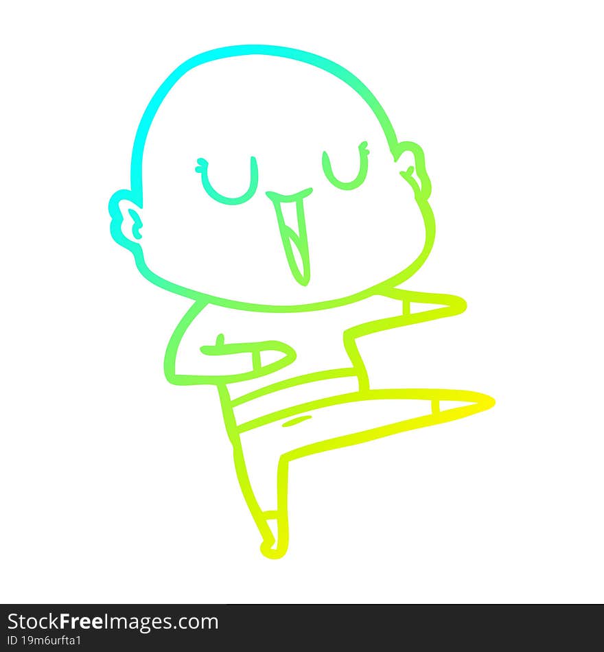 cold gradient line drawing of a happy cartoon bald man