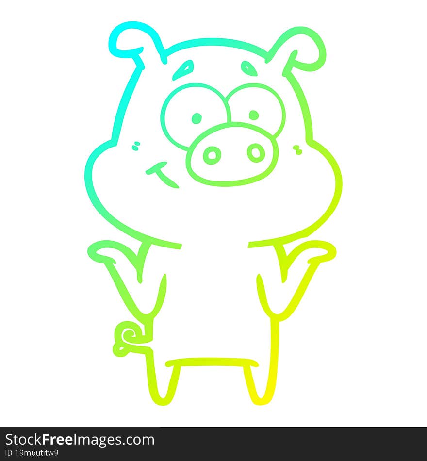 cold gradient line drawing of a happy cartoon pig