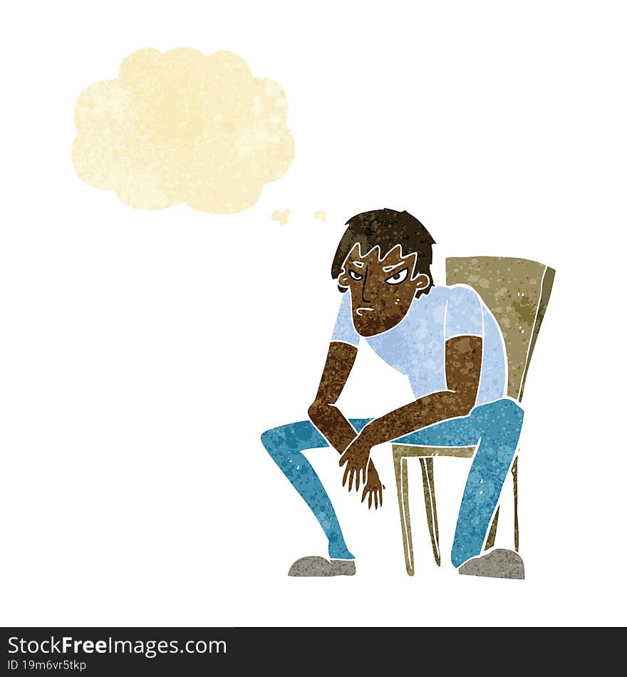 cartoon dejected man with thought bubble