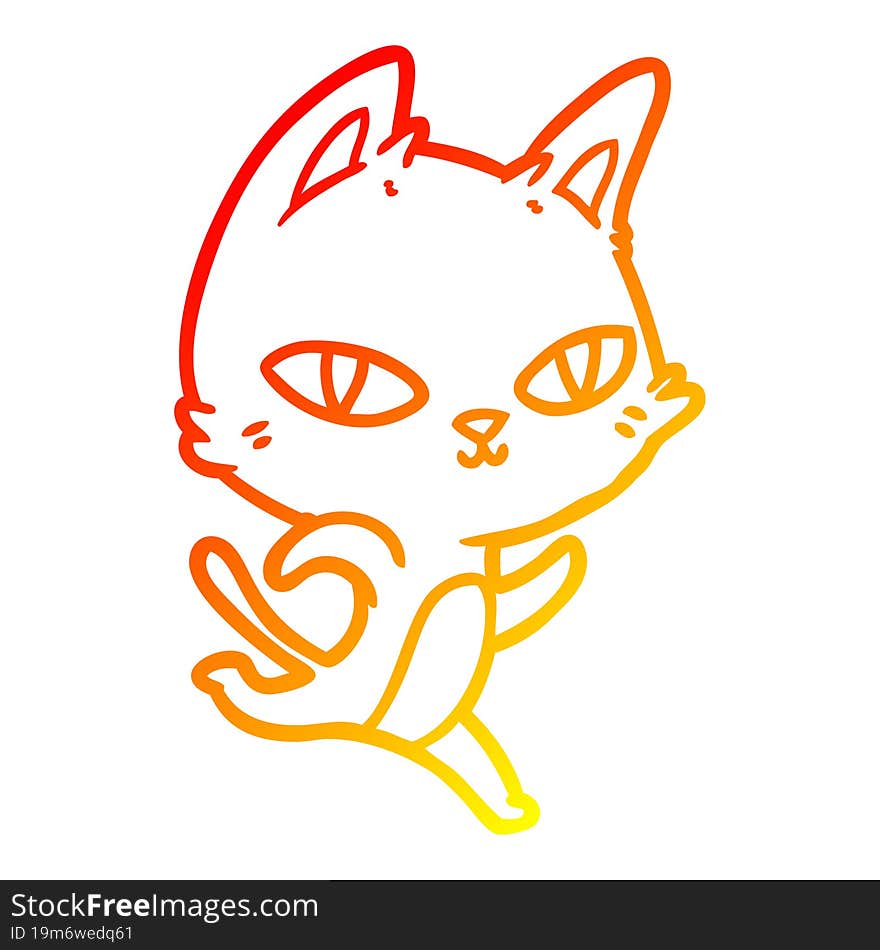 warm gradient line drawing cartoon cat staring