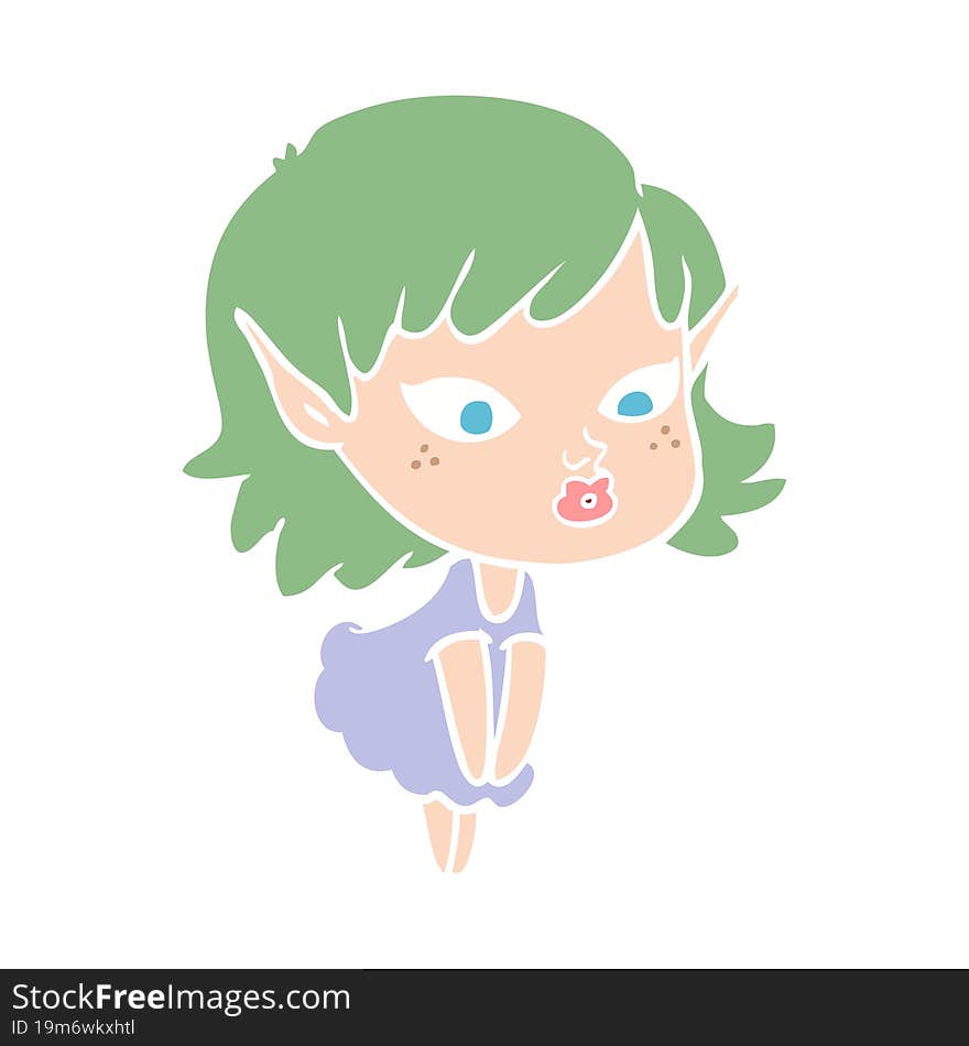 pretty flat color style cartoon elf girl