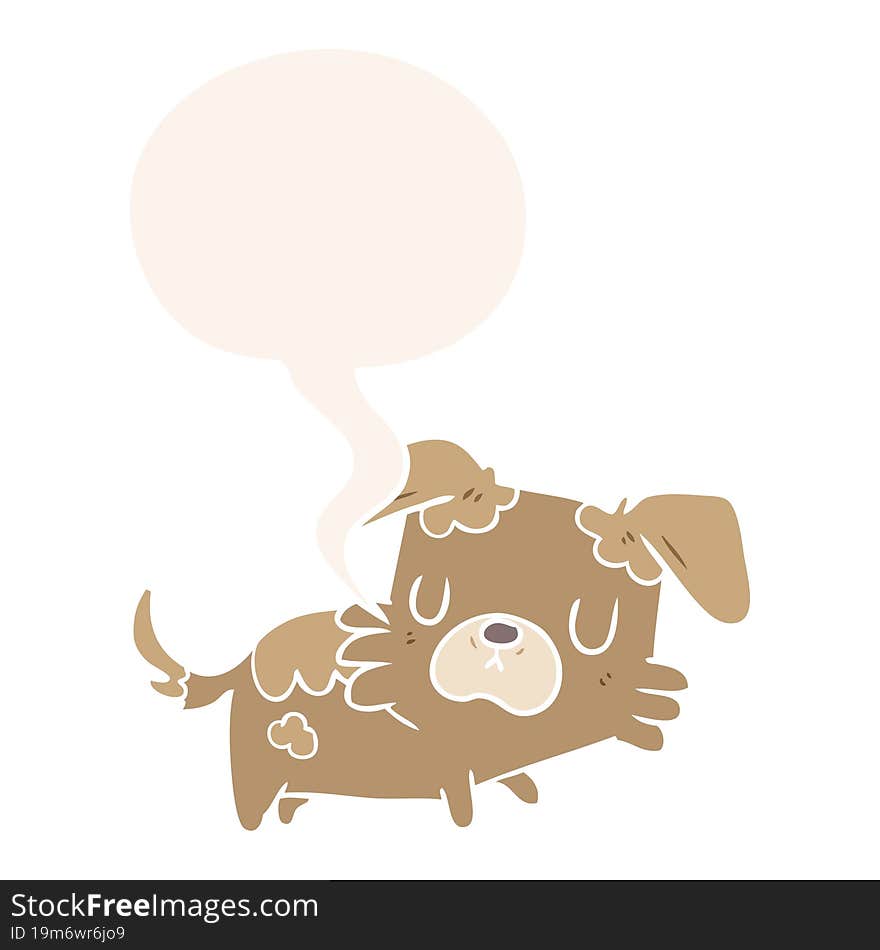 cartoon little dog with speech bubble in retro style