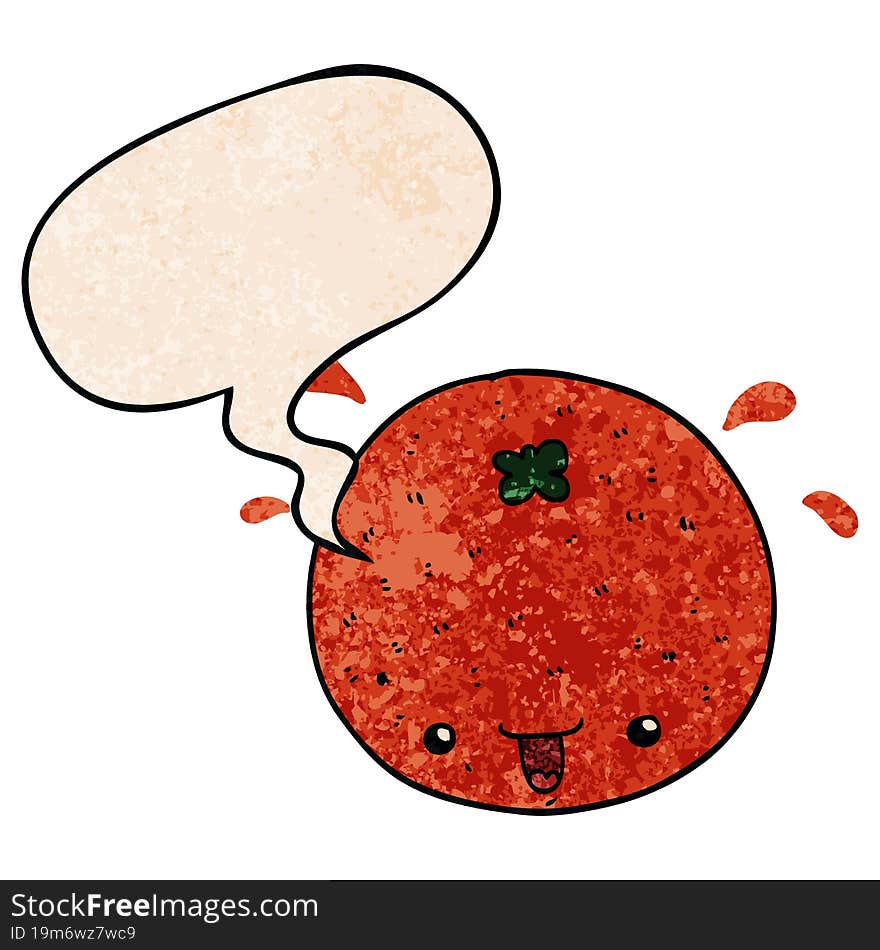 Cartoon Orange And Speech Bubble In Retro Texture Style