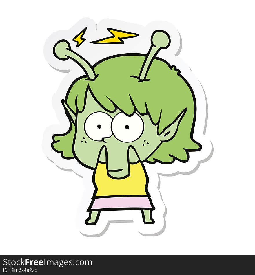 sticker of a cartoon alien girl