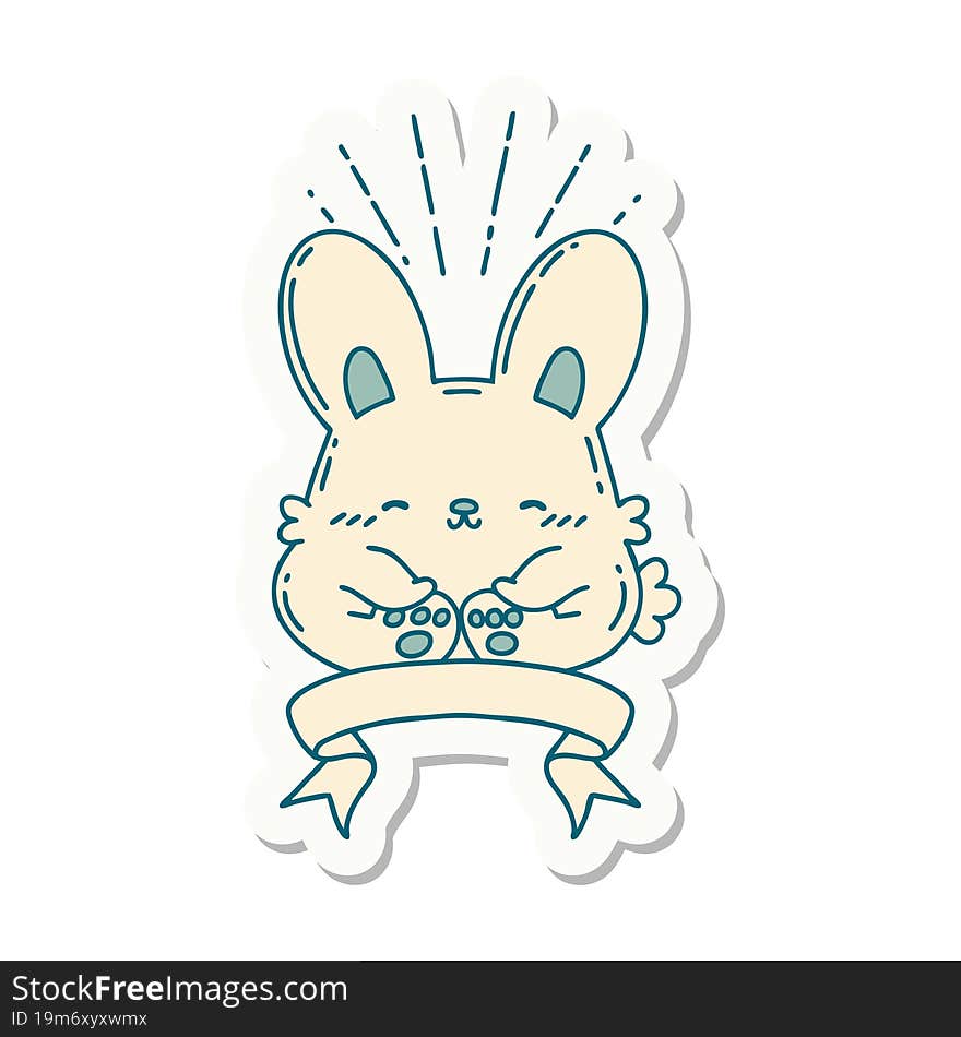 sticker of tattoo style happy rabbit