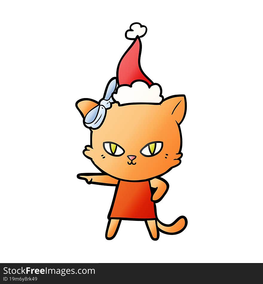 cute gradient cartoon of a cat wearing dress wearing santa hat