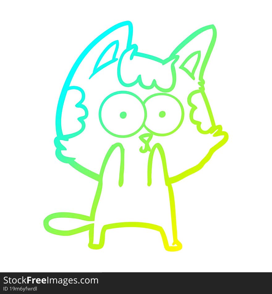 cold gradient line drawing of a happy cartoon cat