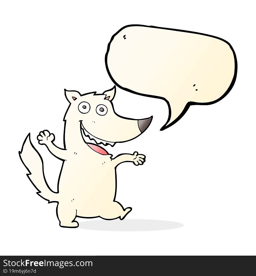 cartoon happy wolf with speech bubble