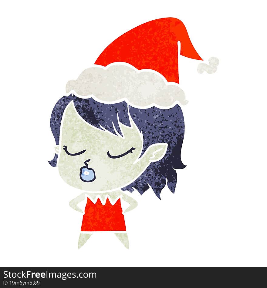 Cute Retro Cartoon Of A Vampire Girl Wearing Santa Hat