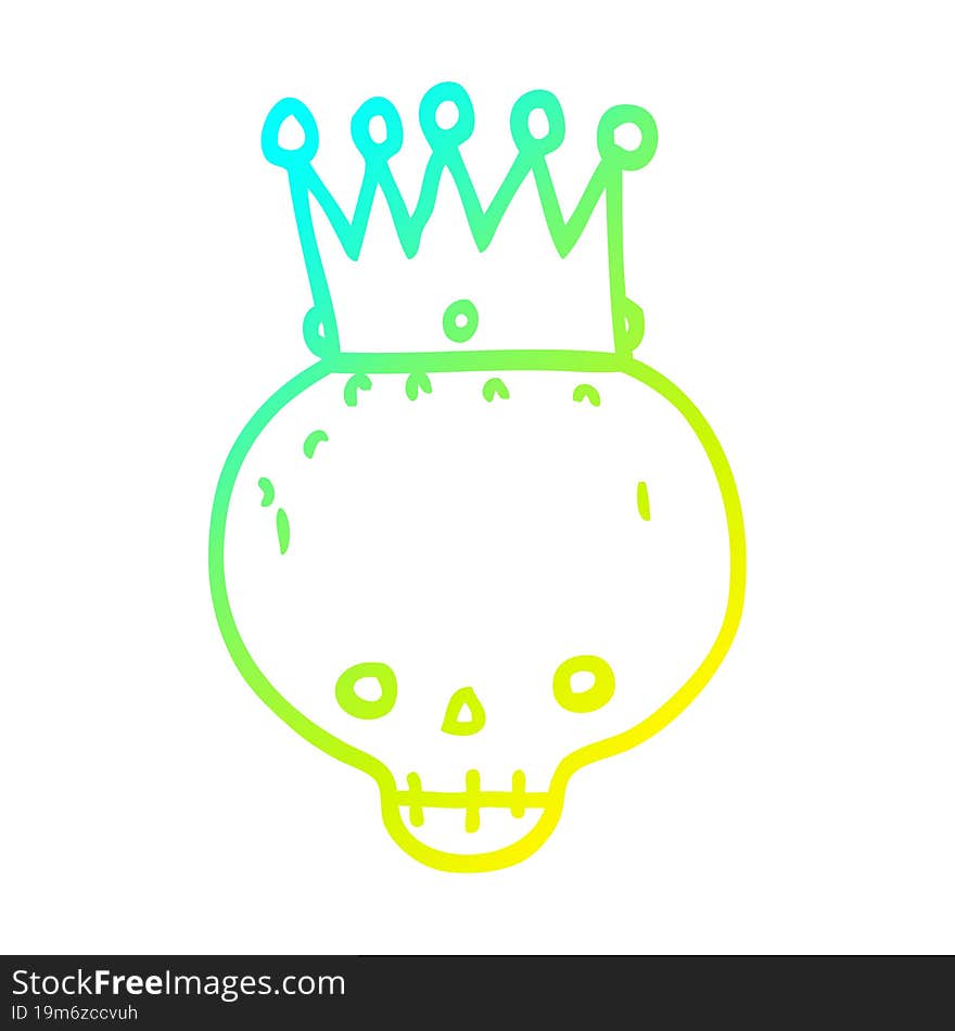 cold gradient line drawing cartoon skull with crown