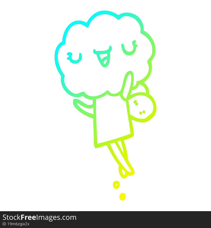 Cold Gradient Line Drawing Cute Cartoon Cloud Head Creature