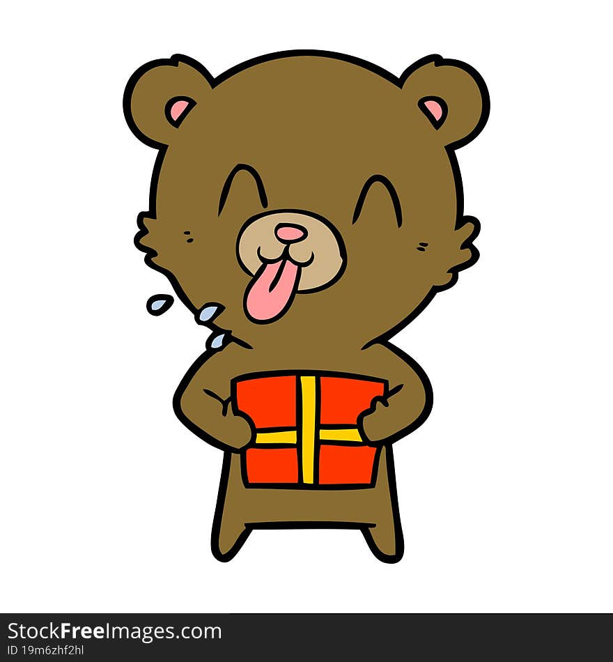 bear cartoon chraracter with present. bear cartoon chraracter with present