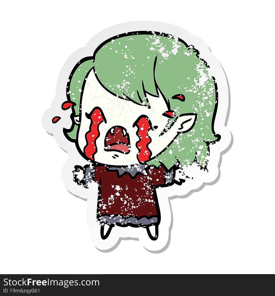 distressed sticker of a cartoon crying vampire girl