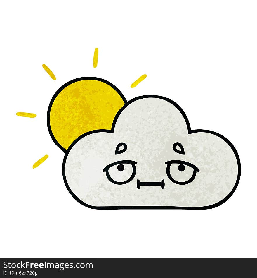 retro grunge texture cartoon of a sunshine and cloud