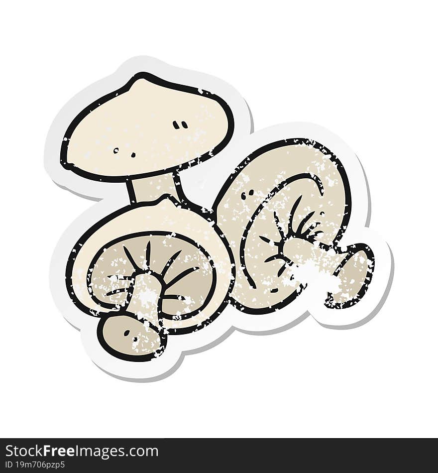 retro distressed sticker of a cartoon mushrooms