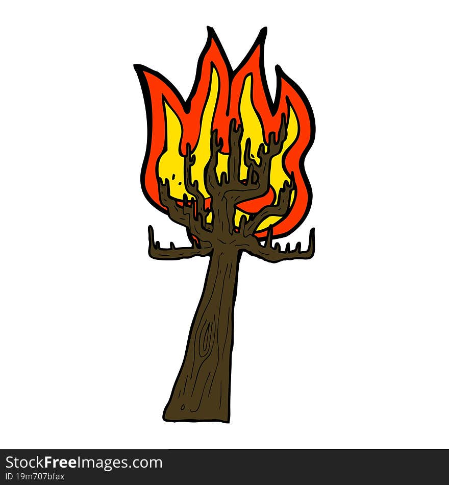 cartoon tree on fire