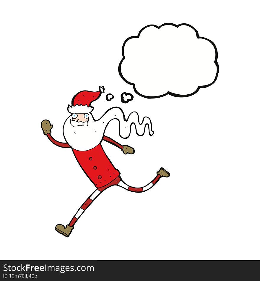 cartoon running santa with thought bubble