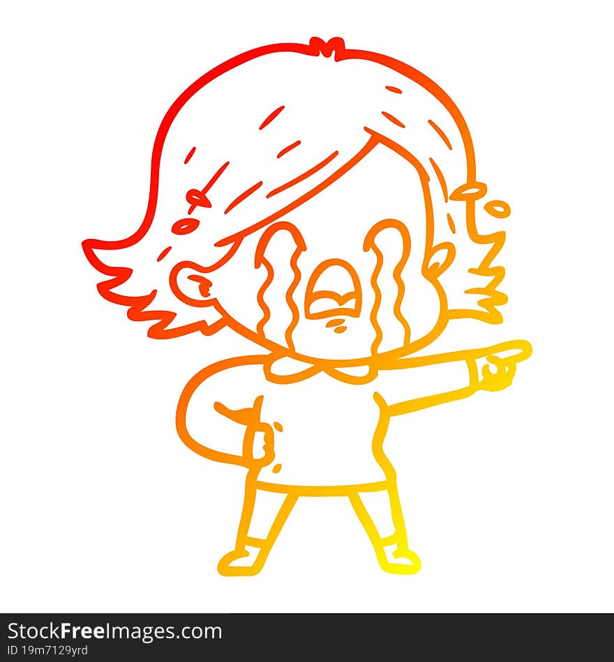 Warm Gradient Line Drawing Cartoon Woman Crying