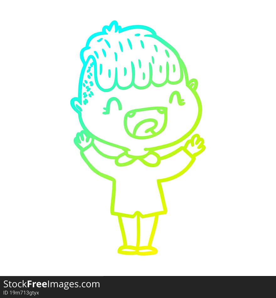 cold gradient line drawing cartoon happy boy laughing