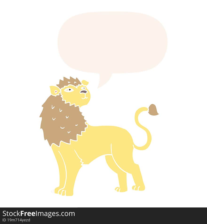 cartoon lion and speech bubble in retro style