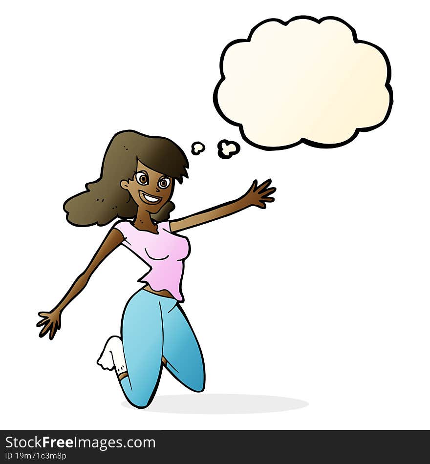 Cartoon Jumping Woman With Thought Bubble