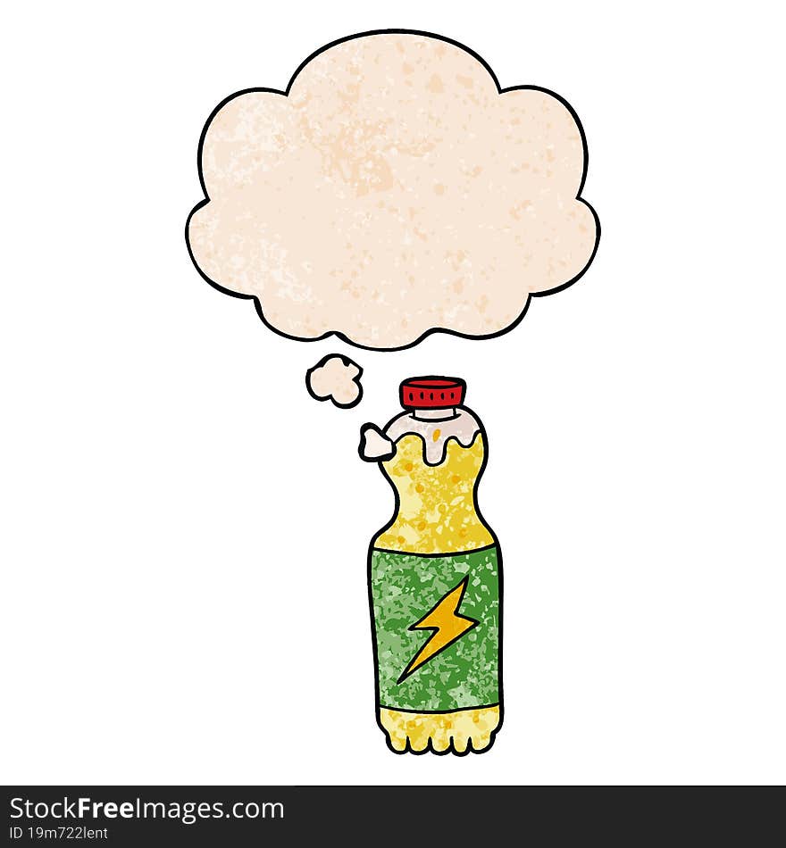 Cartoon Soda Bottle And Thought Bubble In Grunge Texture Pattern Style