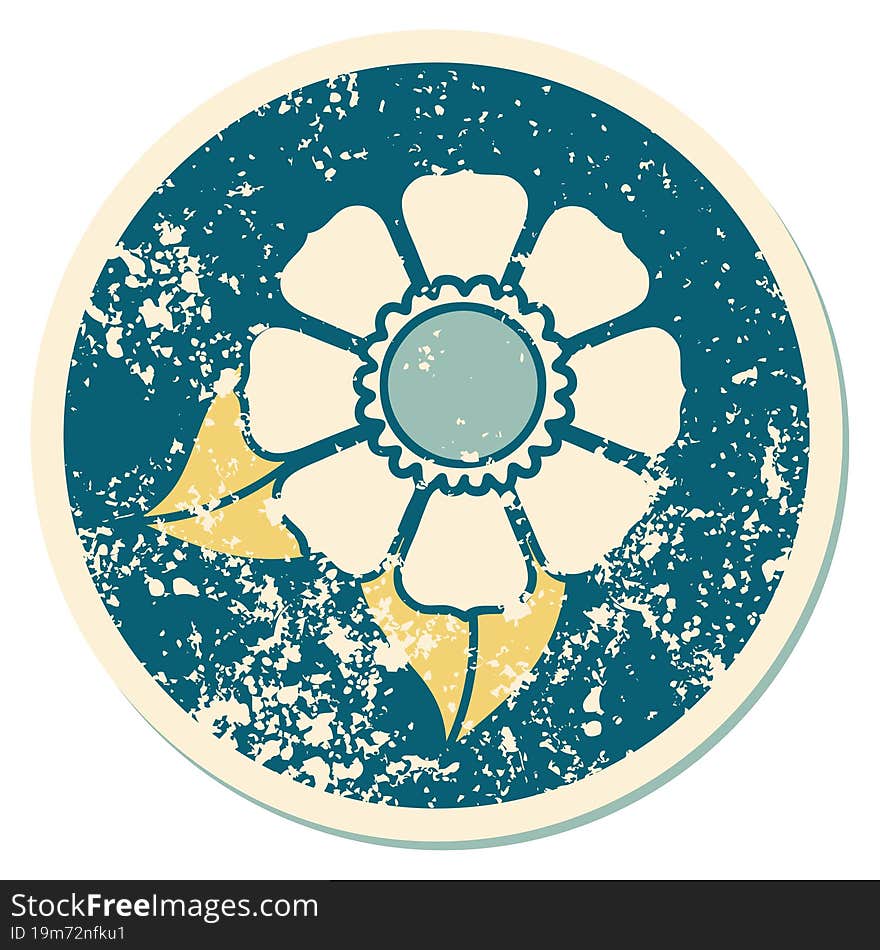 iconic distressed sticker tattoo style image of a flower. iconic distressed sticker tattoo style image of a flower