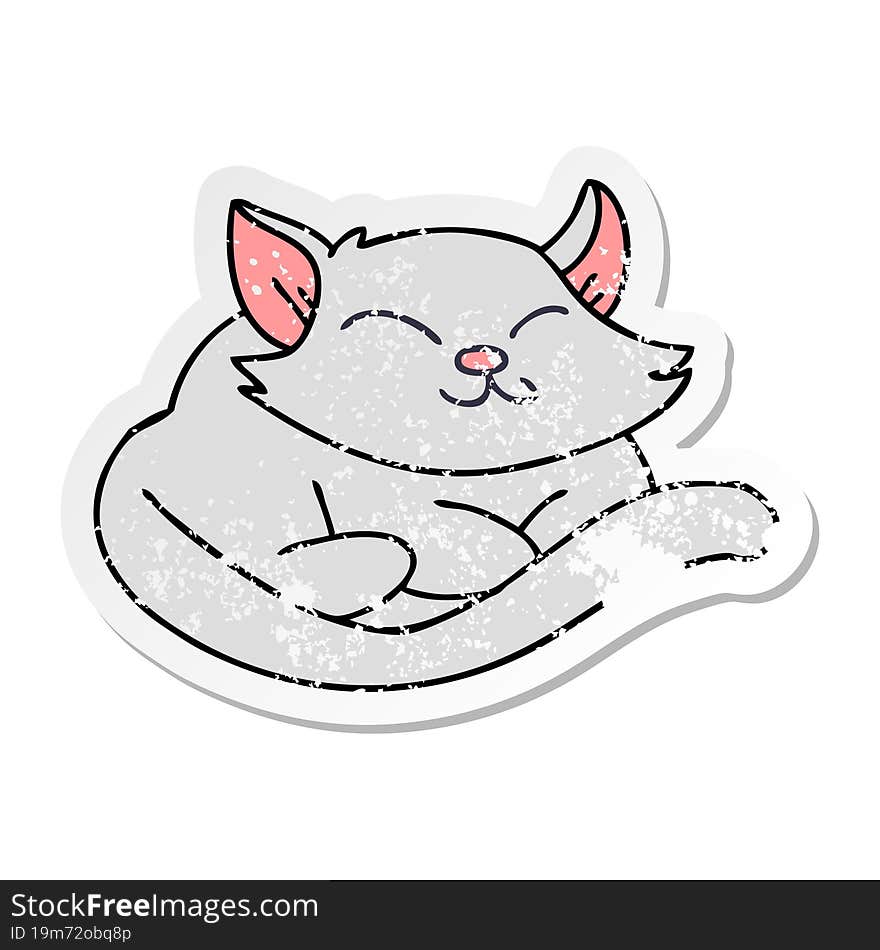 Distressed Sticker Of A Quirky Hand Drawn Cartoon Cat