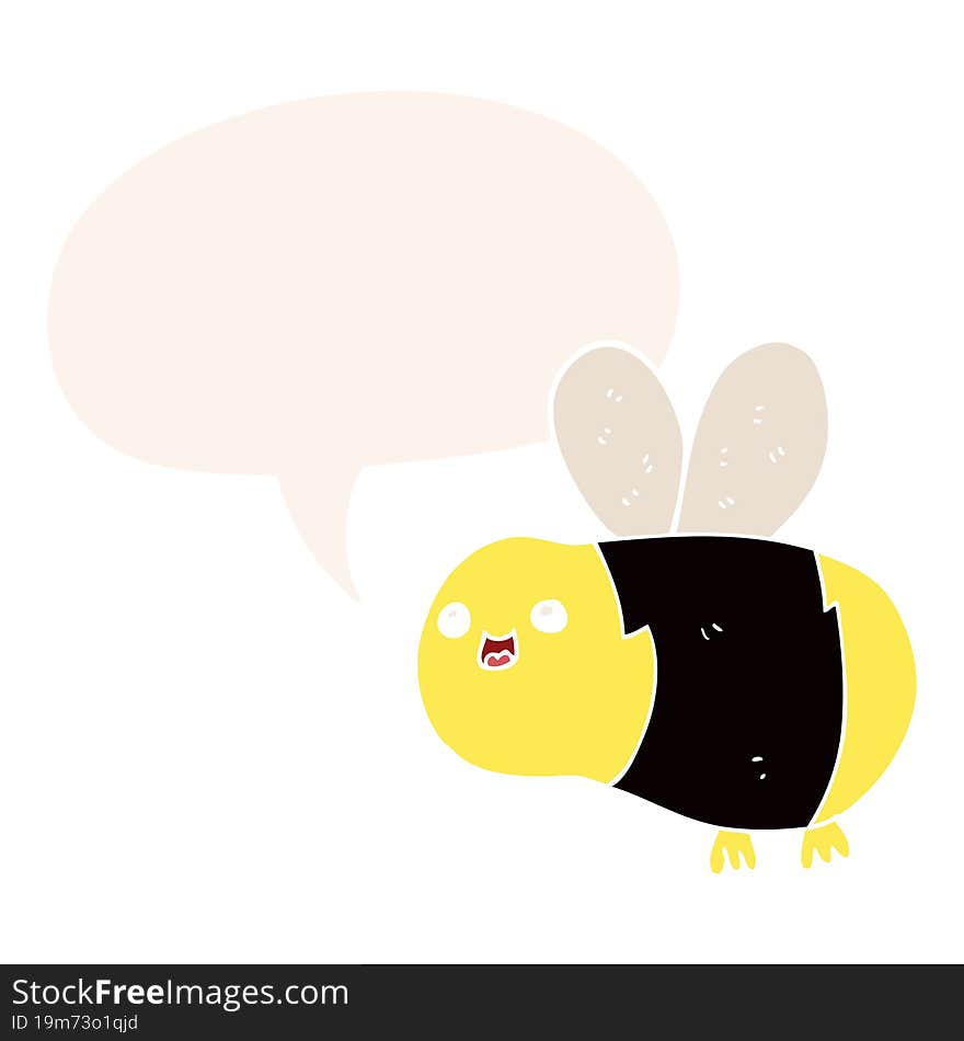 cartoon bee and speech bubble in retro style