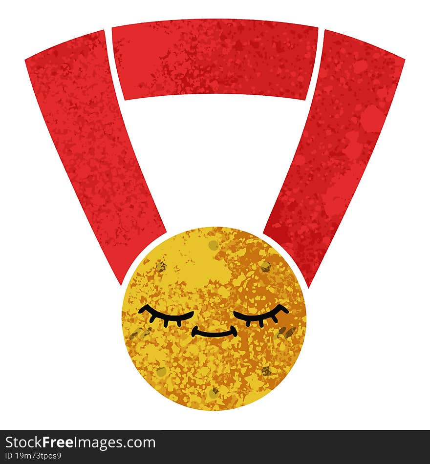 Retro Illustration Style Cartoon Gold Medal