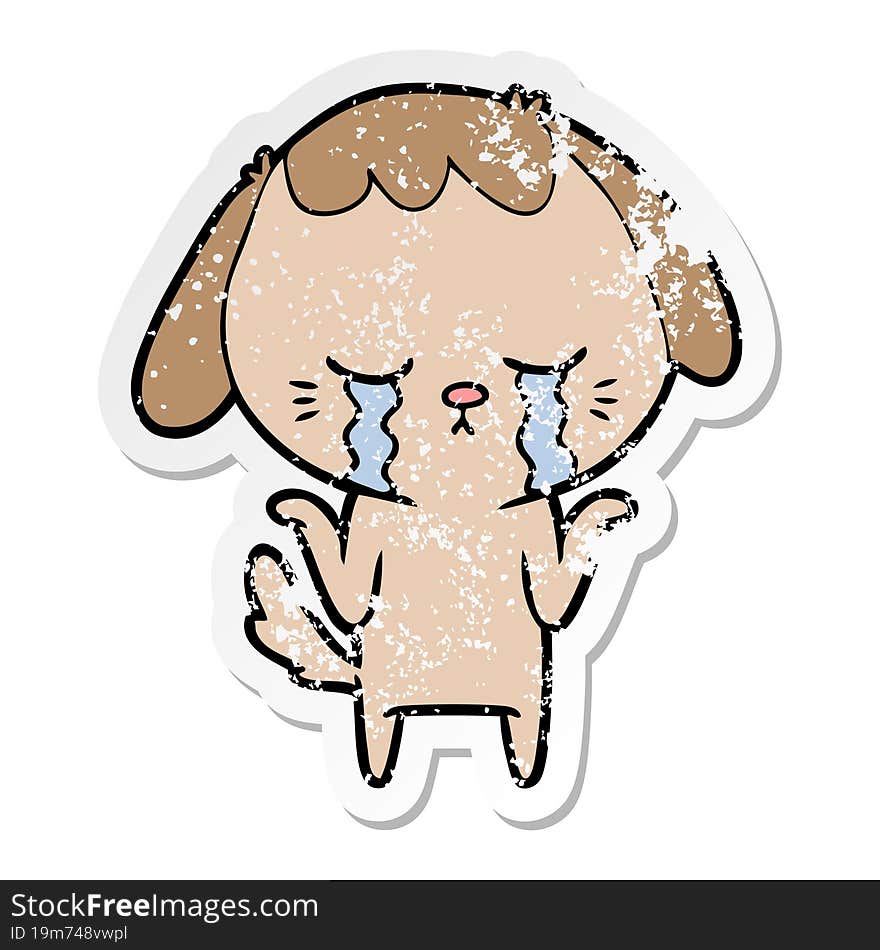 distressed sticker of a cartoon crying dog