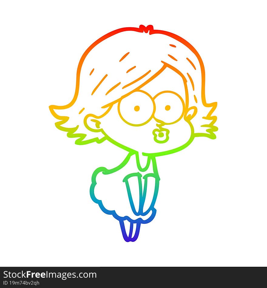 Rainbow Gradient Line Drawing Cartoon Girl Pouting