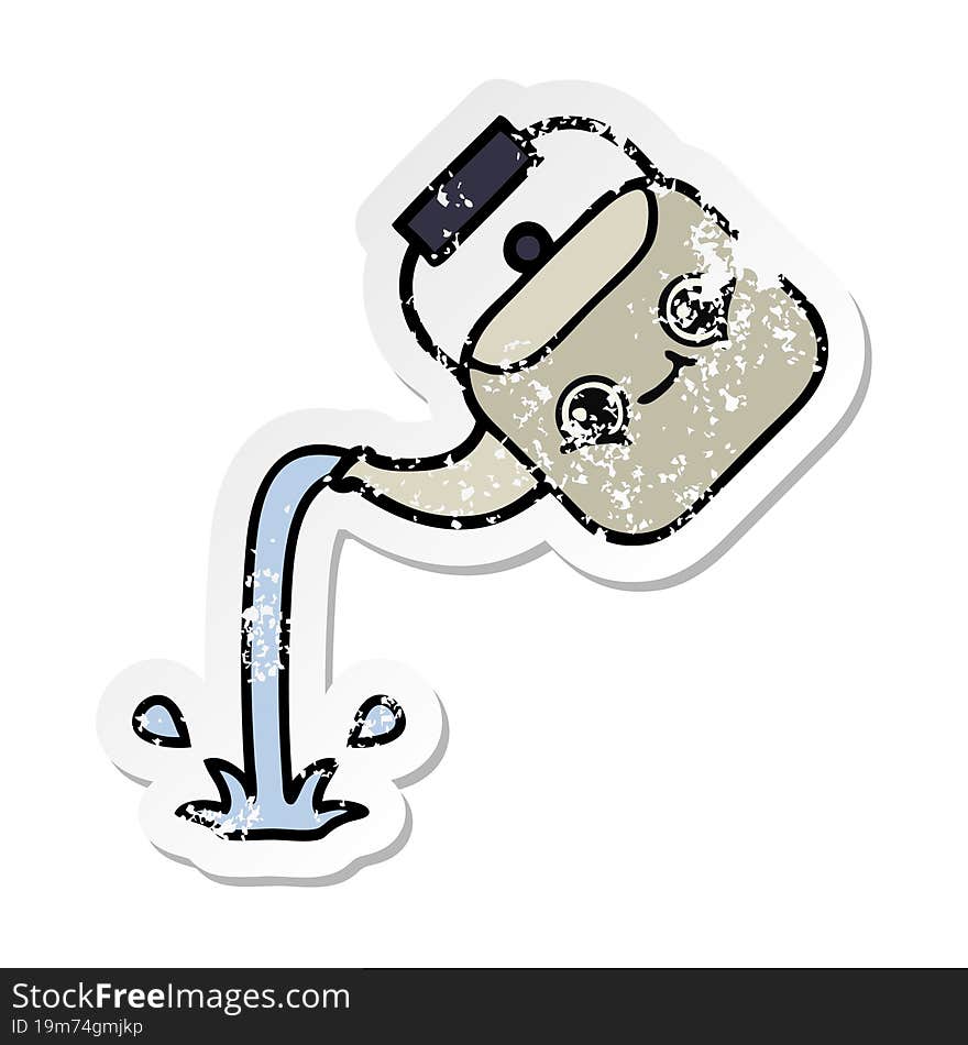 distressed sticker of a cute cartoon pouring kettle