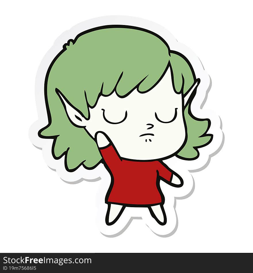 Sticker Of A Cartoon Elf Girl