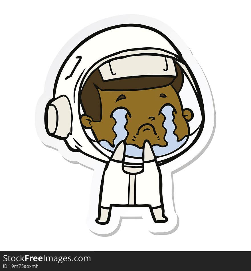 sticker of a cartoon crying astronaut