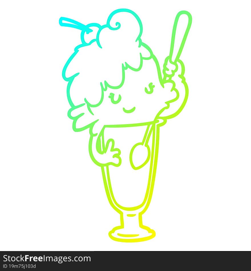 Cold Gradient Line Drawing Ice Cream Soda Girl