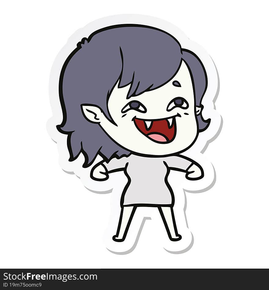 sticker of a cartoon laughing vampire girl