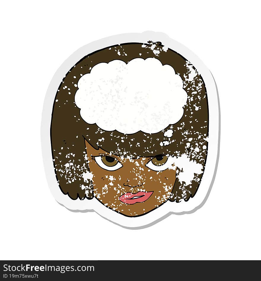 Retro Distressed Sticker Of A Cartoon Woman Thinking