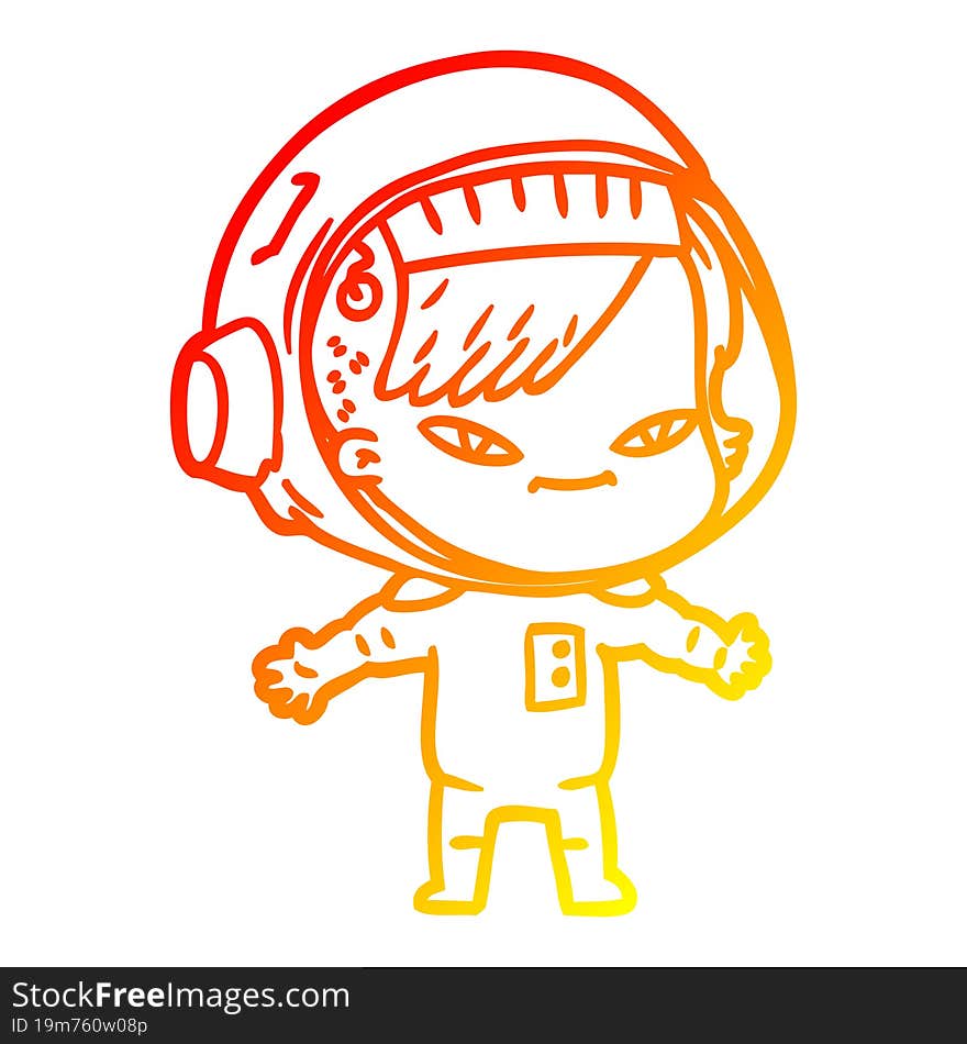 Warm Gradient Line Drawing Cartoon Astronaut Woman