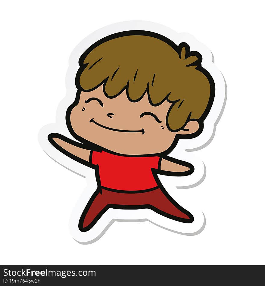 sticker of a cartoon happy boy