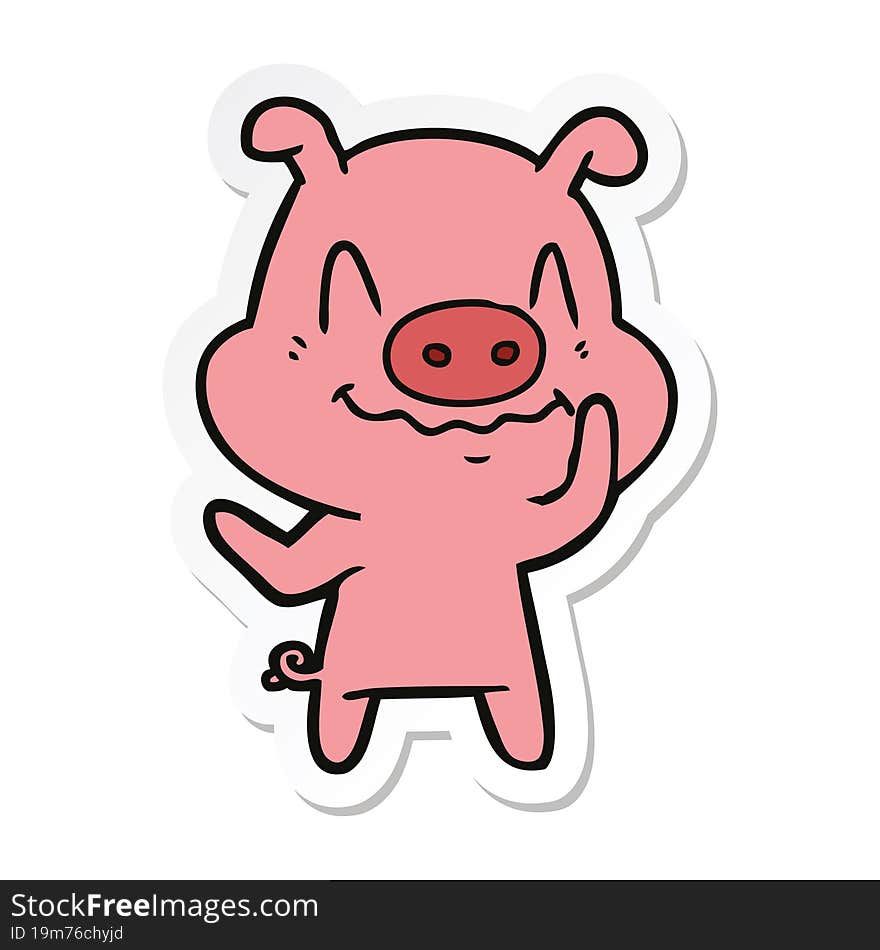 sticker of a nervous cartoon pig